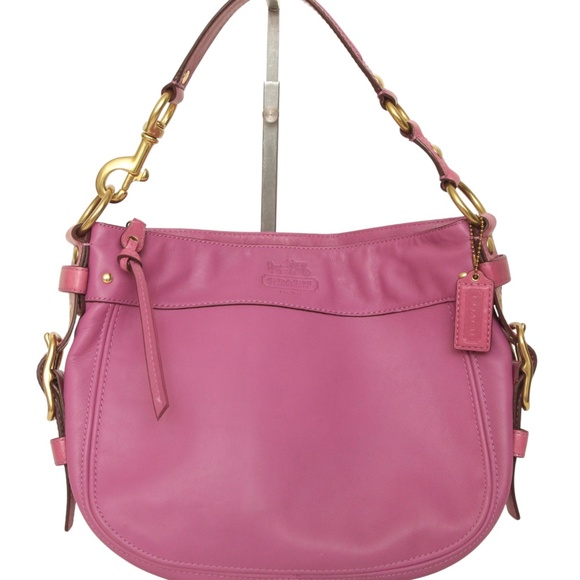 COACH OUTLET Leather Shoulder Bag Hobo Fuchsia Pink Gold Brass HW - Picture 1 of 10